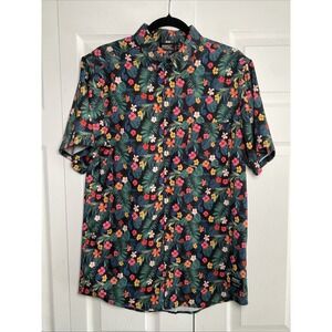WESC Tropical Floral Button Down Shirt Mens Size S Black Hibiscus Cotton Blend